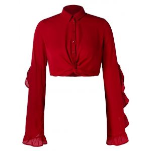 

Plus Size Front Twist Crop Blouse, Lava red