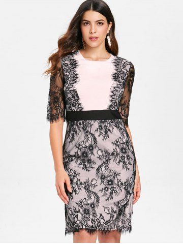 Womens Patchwork Dress Two-tone Round Neck Dress With Elbow Length Sleeves Womens Patchwork Dress Two-tone Round Neck Dress With Elbow Length Sleeves