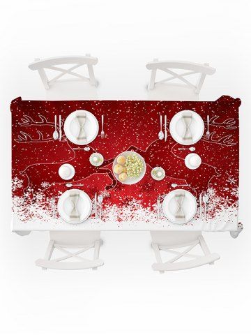 

Christmas Deer Print Fabric Waterproof Tablecloth, Red