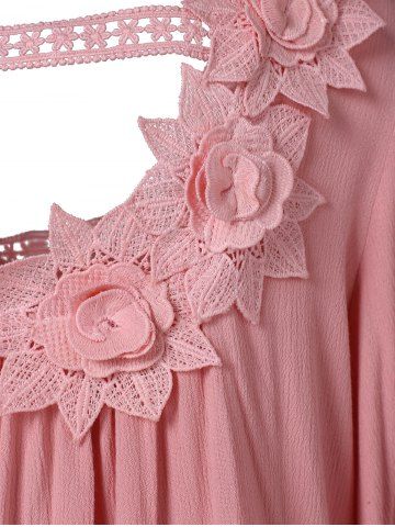 

Long Sleeve Floral Applique Hollow Out Blouse, Pig pink