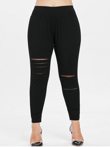 

Distressed Plus Size Elastic Waist Leggings, Black
