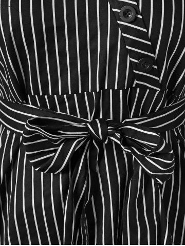 

Plus Size Open Shoulder Striped Peplum Blouse, Black