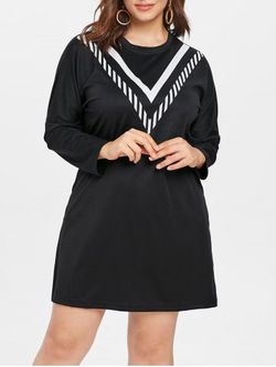 Plus Size Casual Long Sleeve Dress - BLACK - L