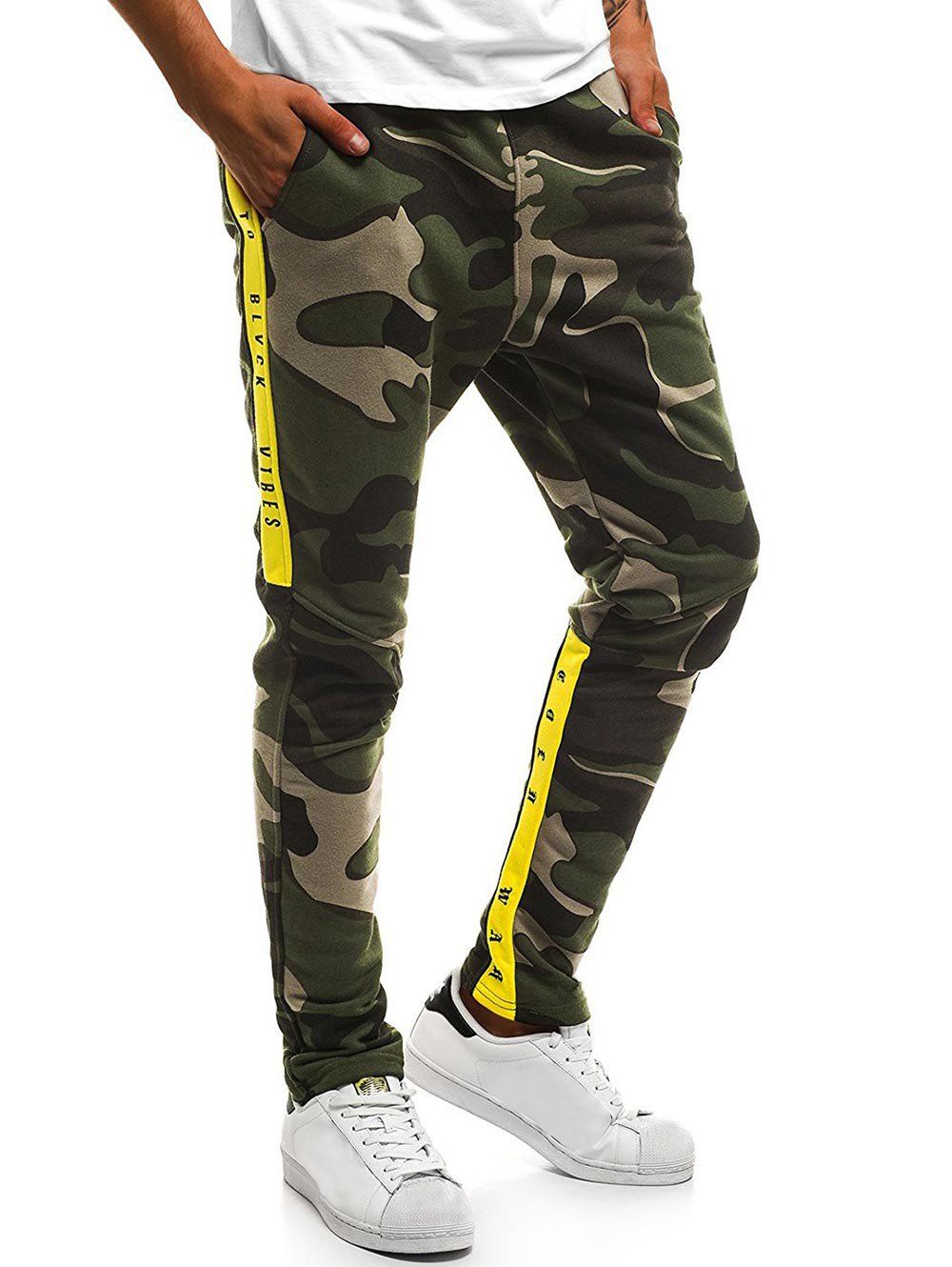 

Drawstring Waist Letter Print Camo Jogger Pants, Green