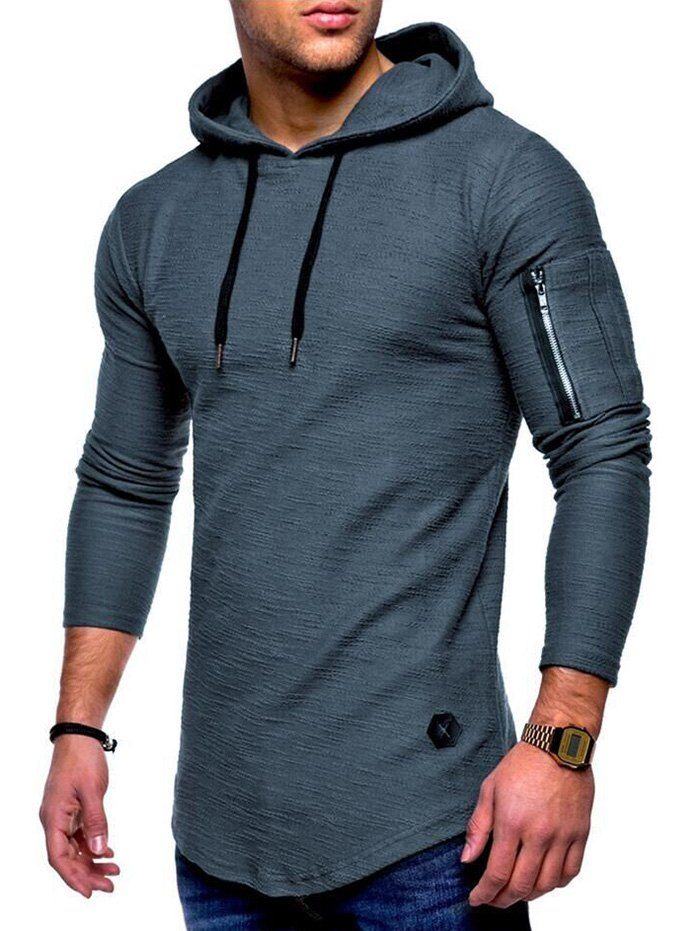 

Long Sleeve Zip Embellished Hoodie, Light slate gray