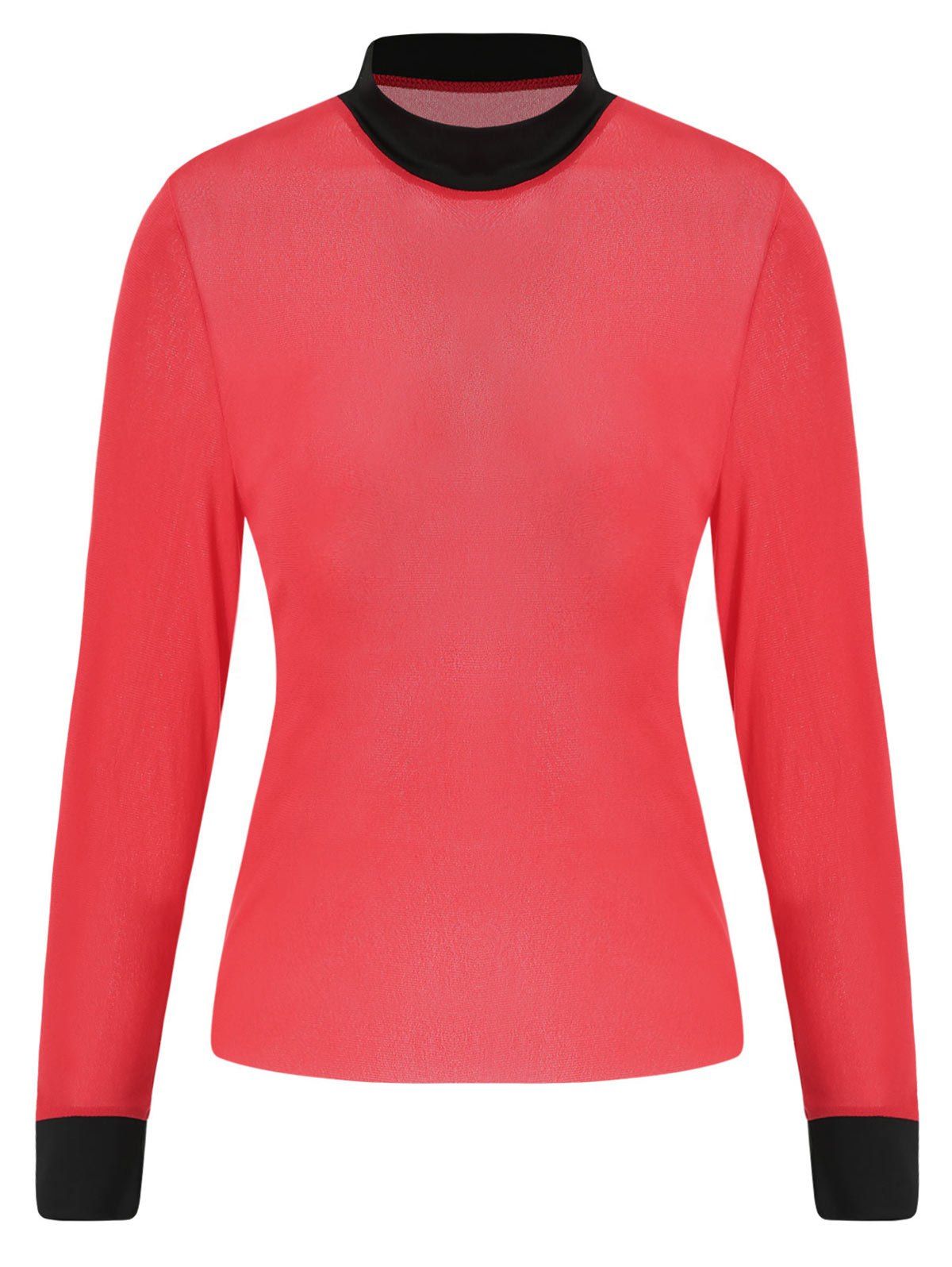 

Contrast Sheer Mesh Top, Red