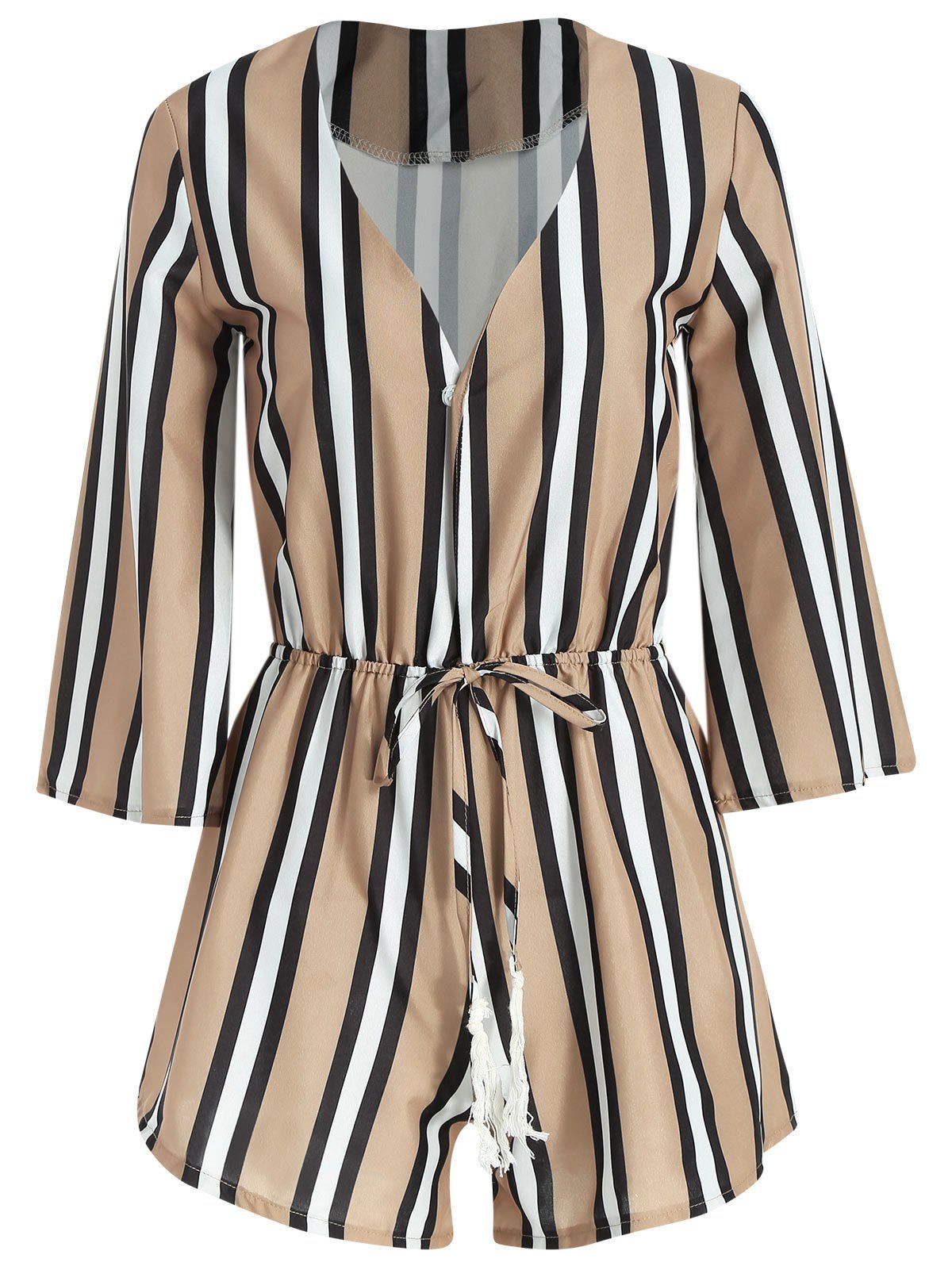 

Alluring 3/4 Sleeve Plunging Neck Stripe Women's Romper
