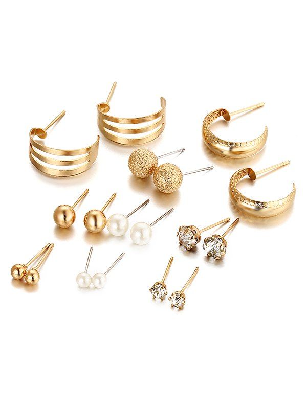 

Rhinestone Inlaid Alloy Stud Earrings Set, Gold