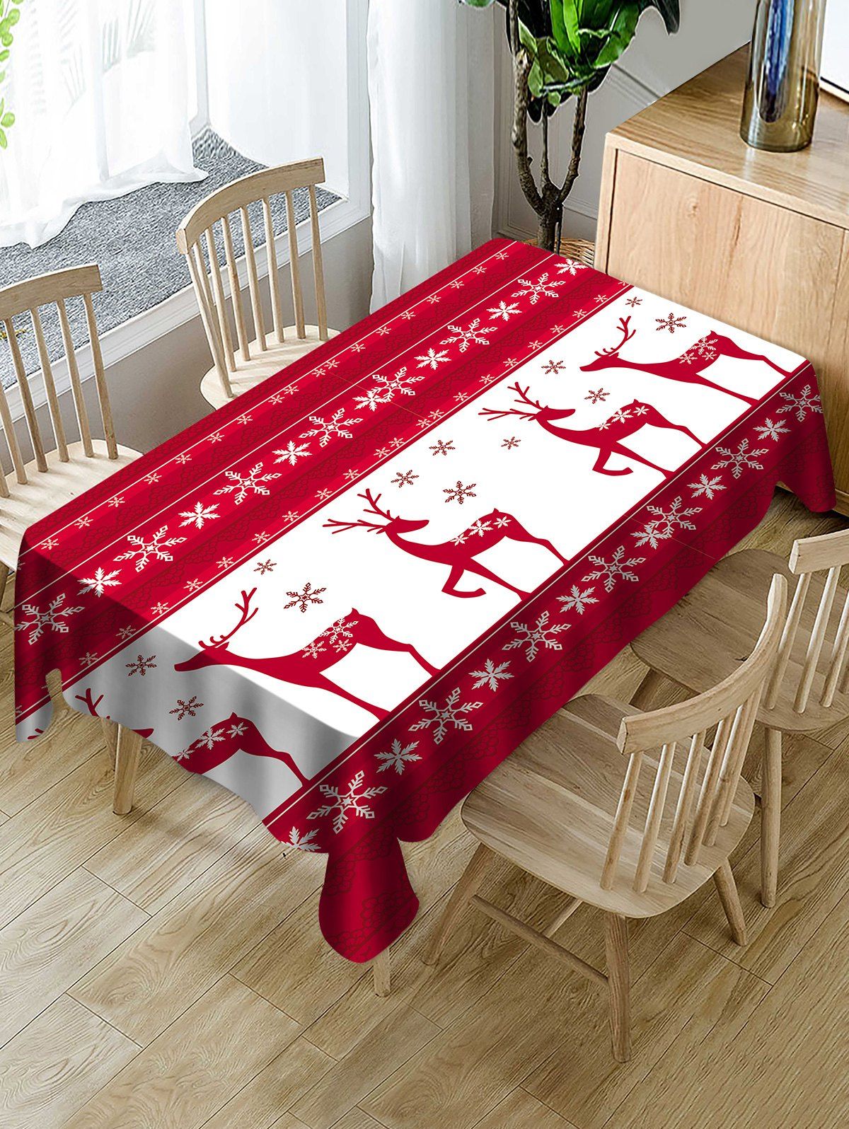 

Christmas Elk Snowflake Print Fabric Waterproof Tablecloth, White
