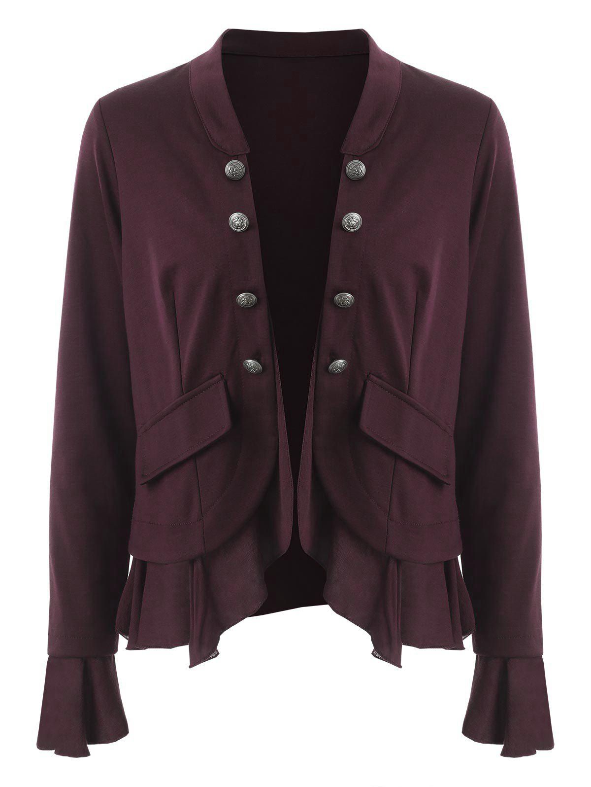 

Open Front Buttons Flounce Jacket, Red wine