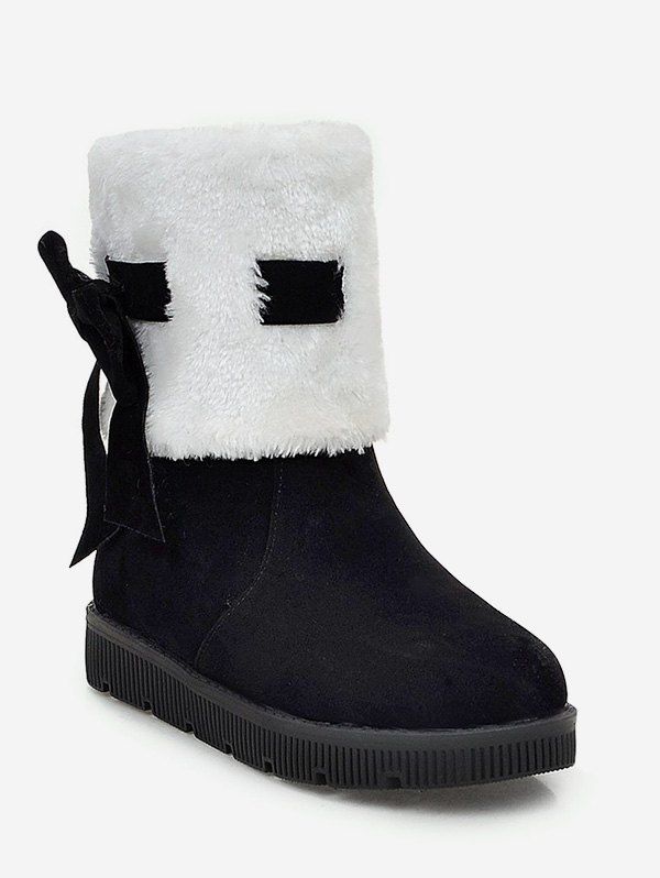 

Plus Size Faux Fur Bow Short Boots, Black