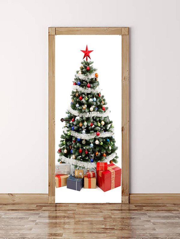 

Christmas Tree Gift Print Door Cover Stickers, White