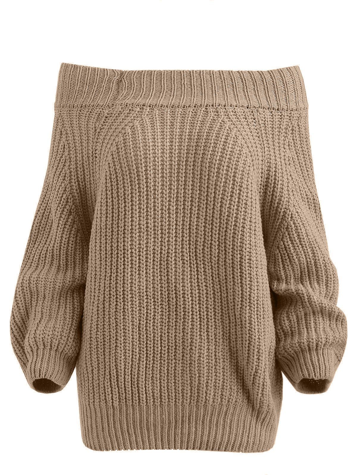 

Pullover Off The Shoulder Chunky Sweater, Dark khaki