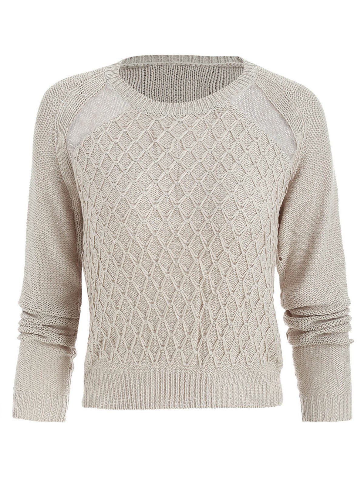 

Sheer Mesh Insert Geometric Sweater, Beige