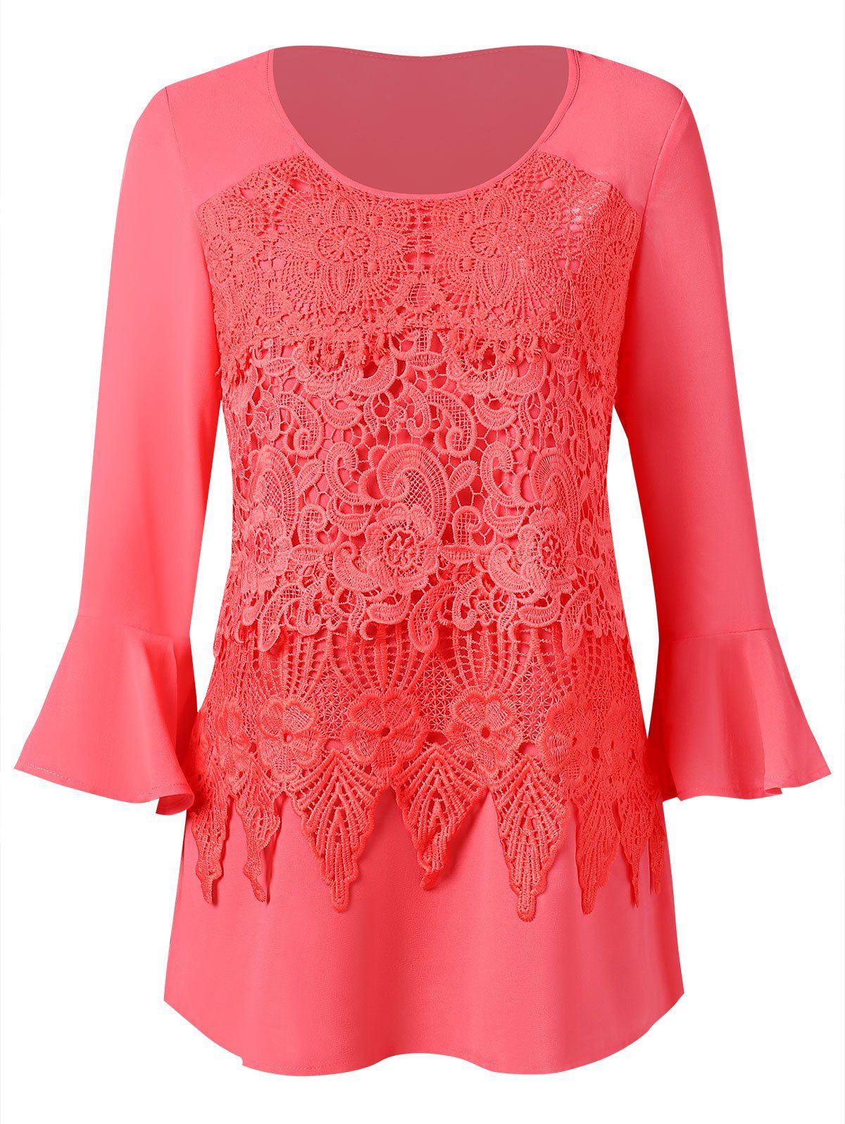 

Long Sleeve Lace Panel Top, Multi