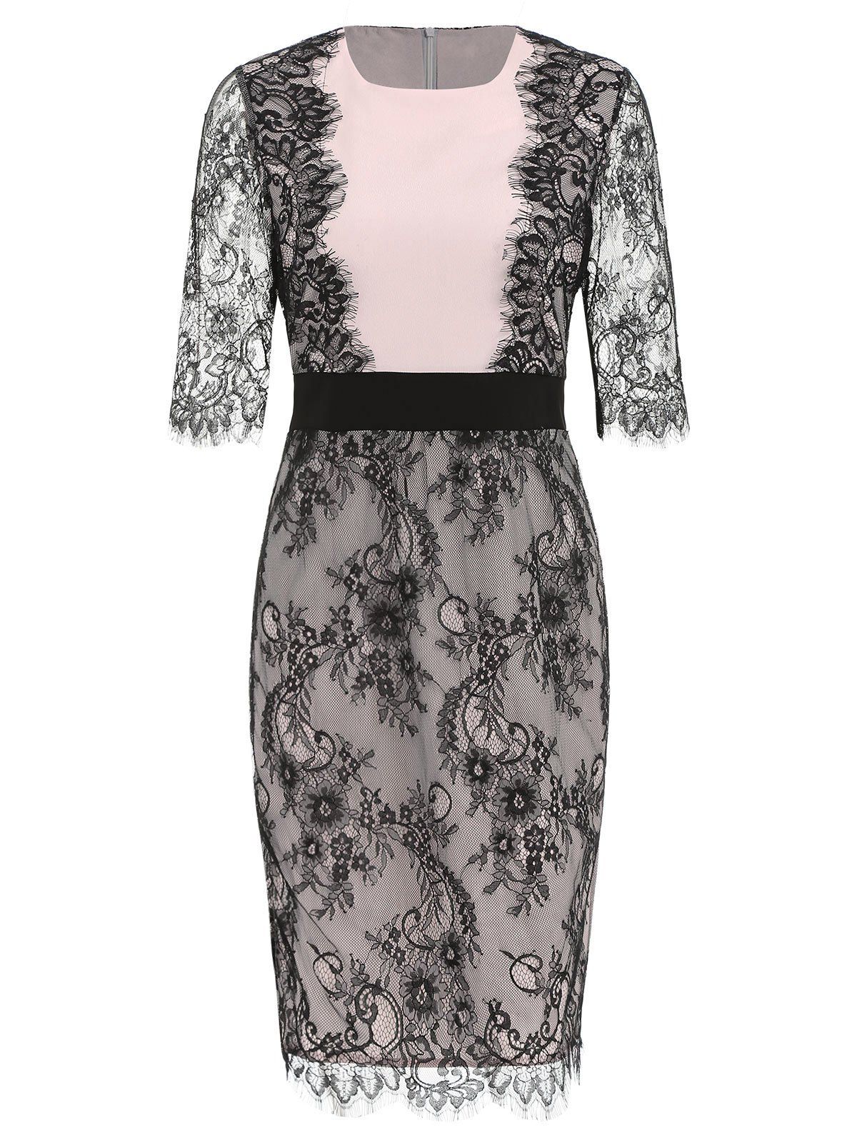 

Two Tone Lace Eyelash Dress, Pig pink