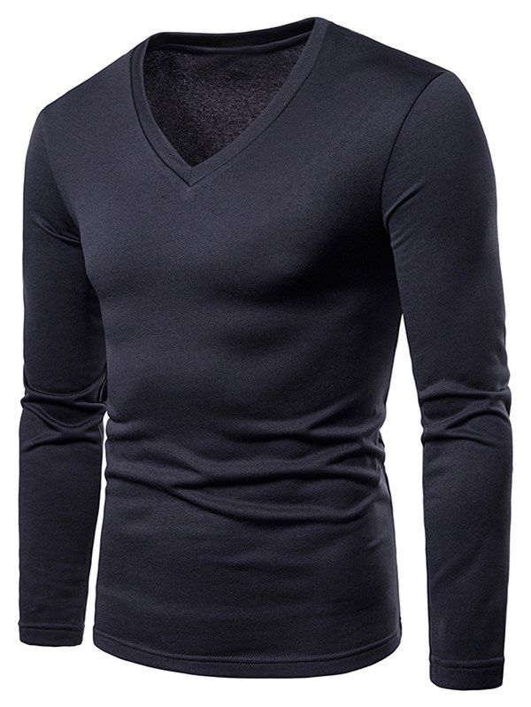 

V Neck Solid Color Fleece T-shirt, Dark slate grey