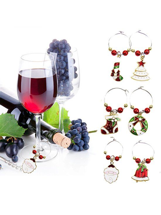 

Christmas Theme Beads Wine Charm Ring Set, Gold