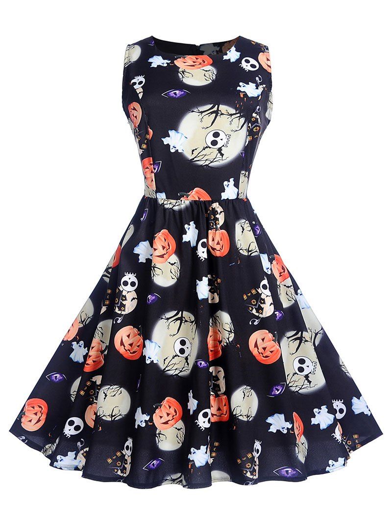 

Halloween Pumpkin Print Pin Up Dress, Black