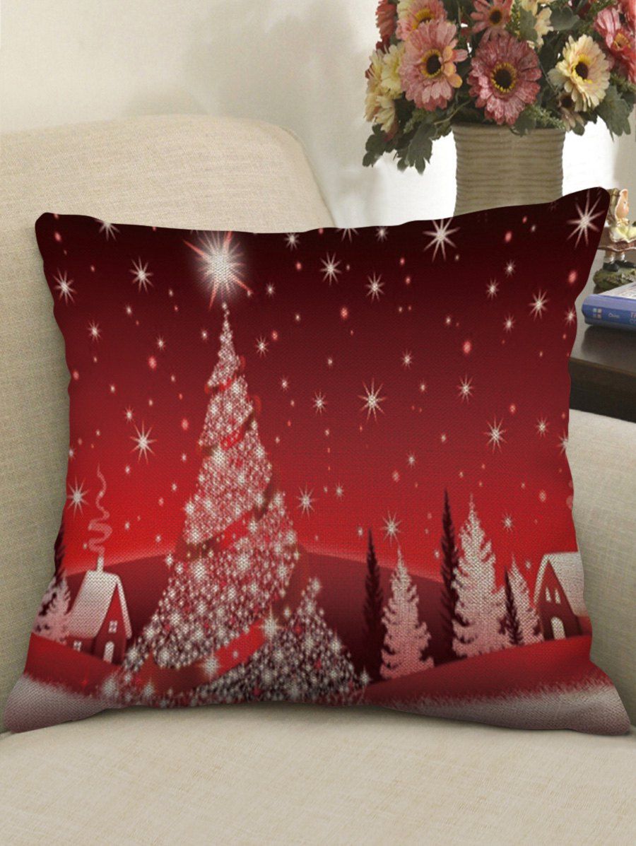 

Christmas Star Tree Print Decorative Sofa Linen Pillowcase, Red