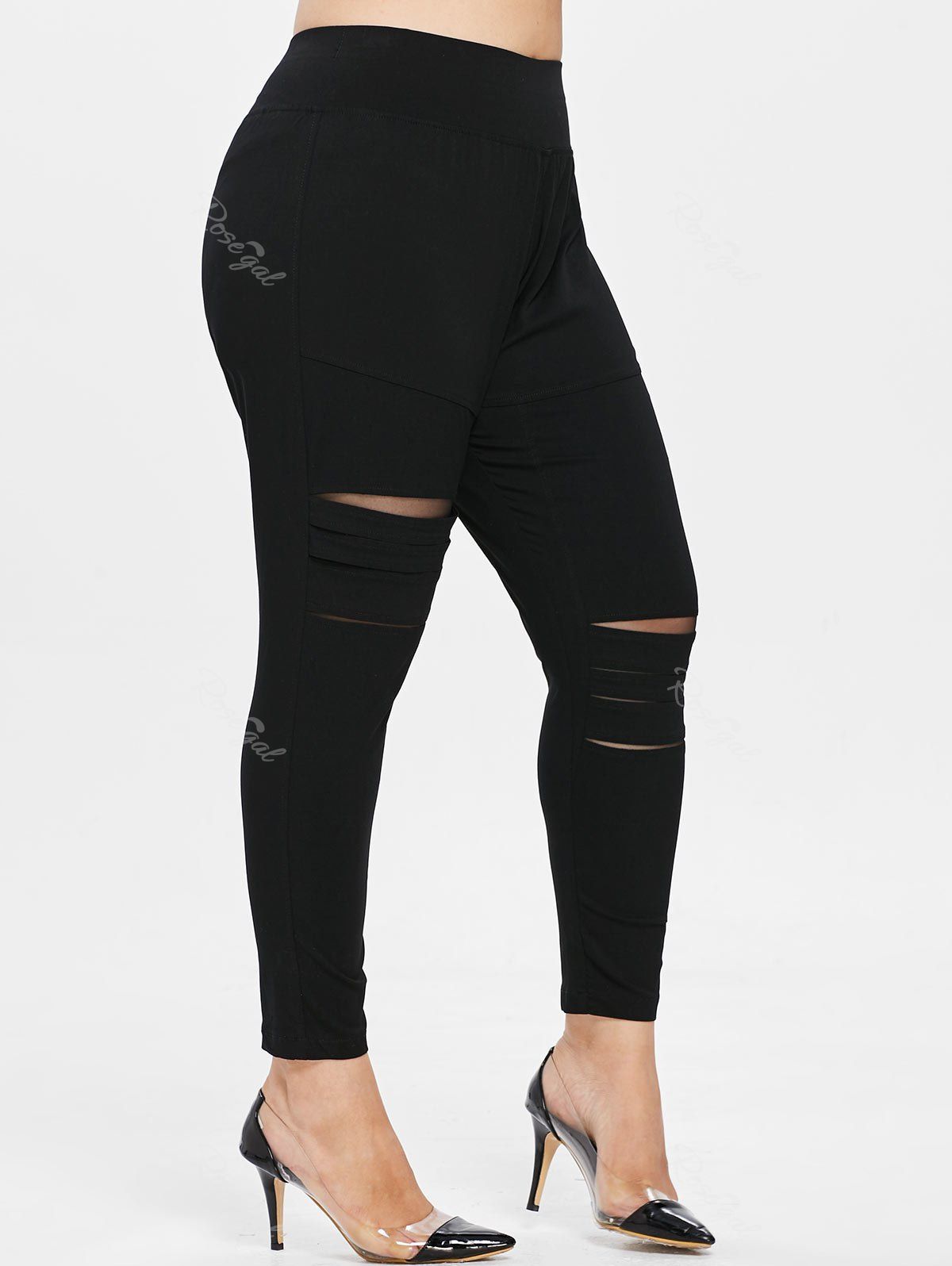 

Distressed Plus Size Elastic Waist Leggings, Black