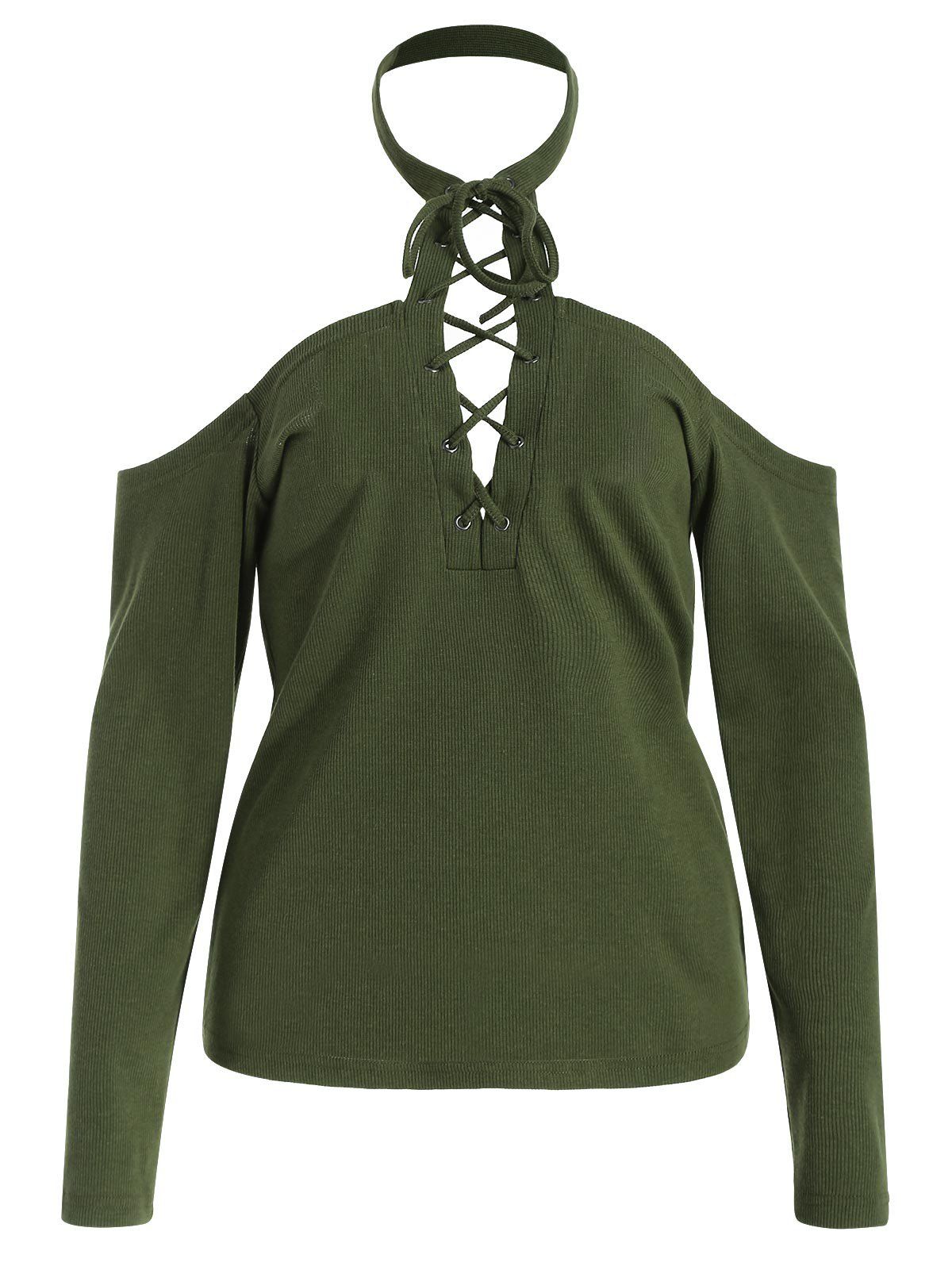 

Cold Shoulder Criss Cross Front Knitwear, Army green