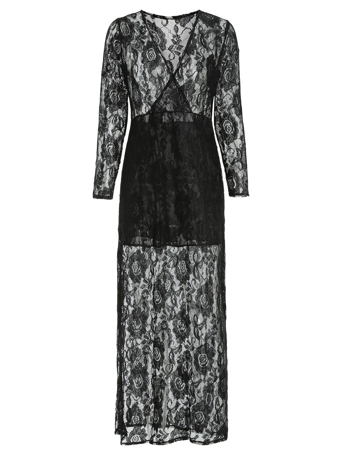 

Elegant Plunging Neckline Long Sleeve Dress For Women, Black