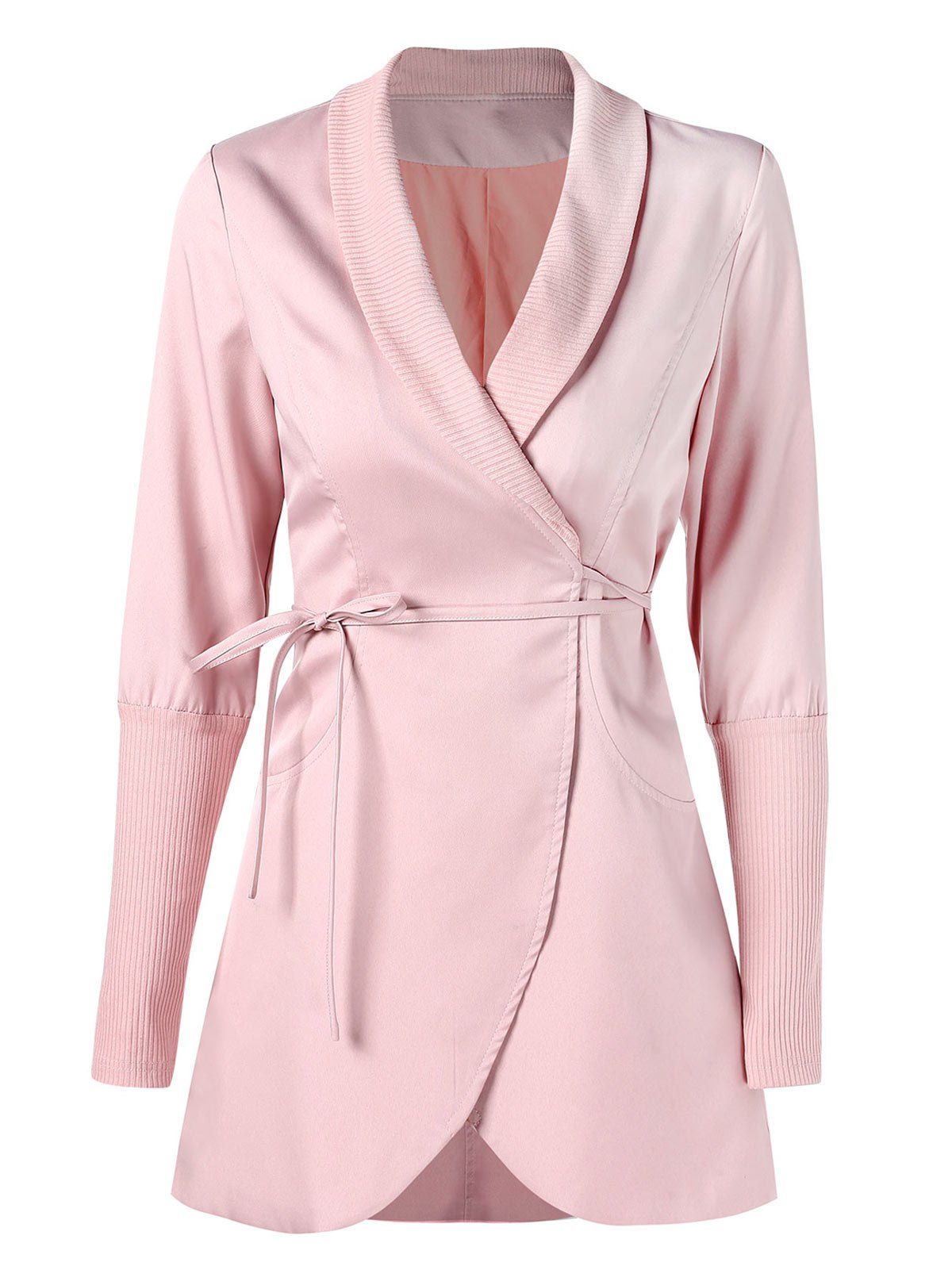 

Ribbed Panel Wrap Skirted Coat, Light pink