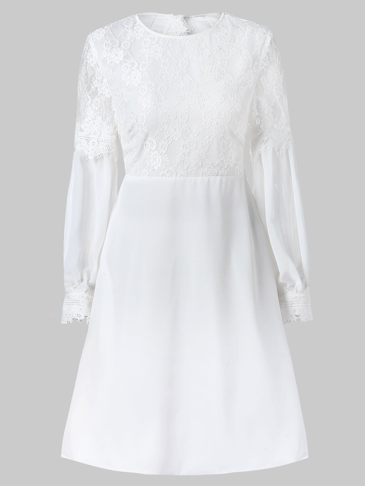 

Cut Out Lace Panel Long Sleeve Dress, White