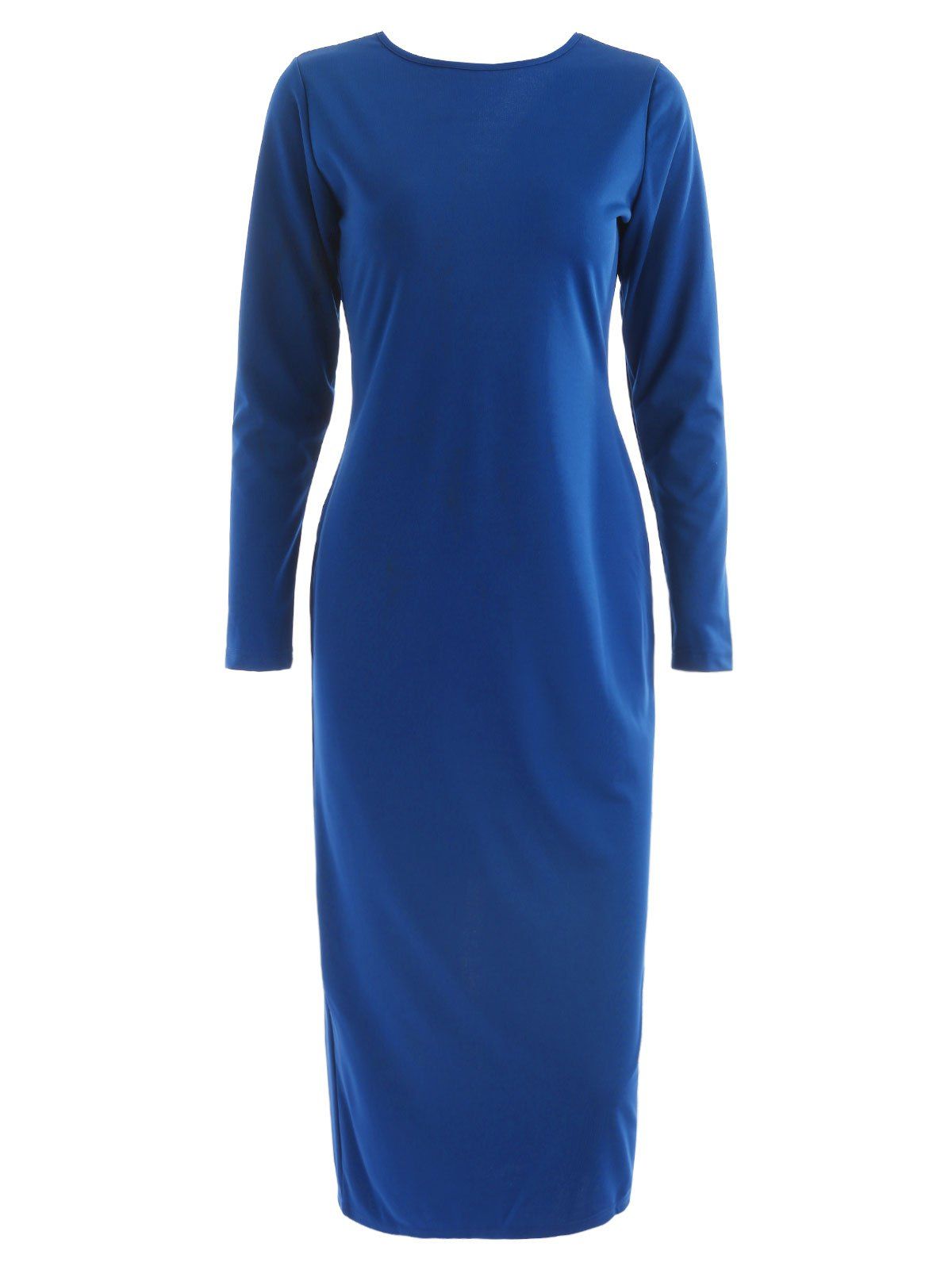 

Full Sleeve Zipper Back Bodycon Dress, Blue