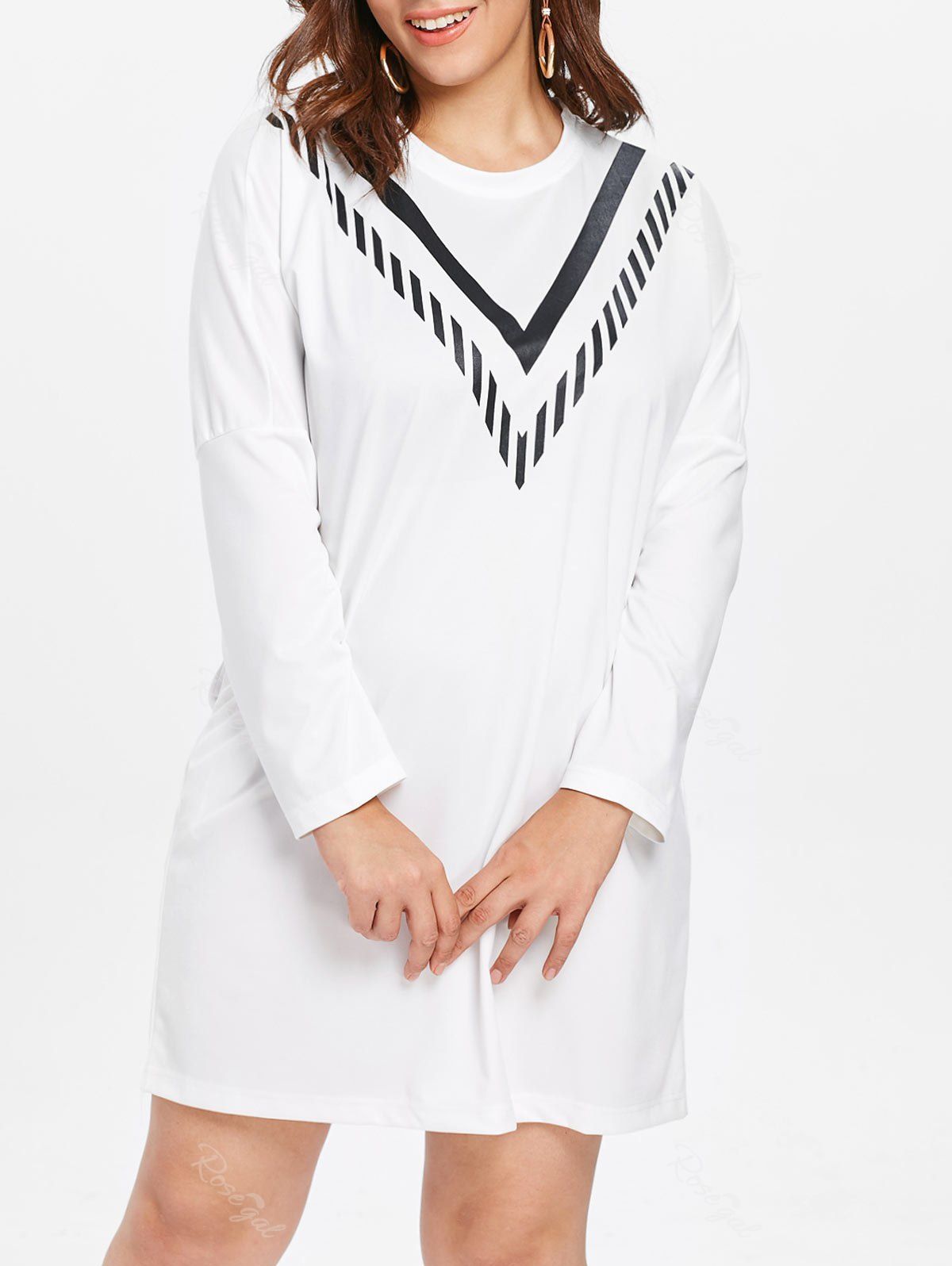 

Plus Size Casual Long Sleeve Dress, White