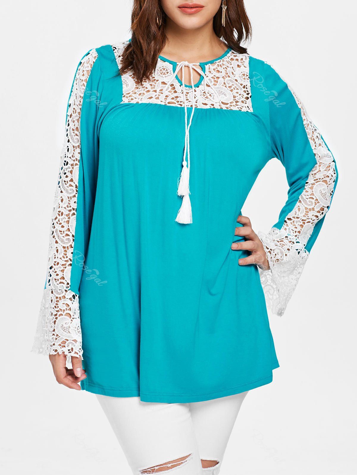 

Plus Size Lace Panel Tee, Medium turquoise