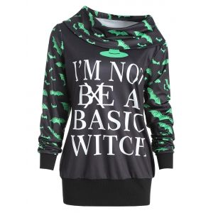 

Halloween Bat Print Letter Sweatshirt, Black