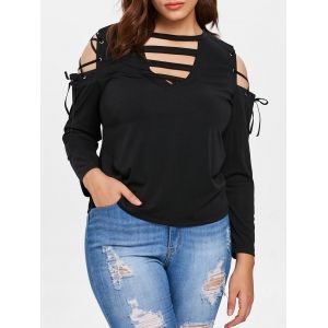

Plus Size Cold Shoulder Ladder Cut T-shirt, Black