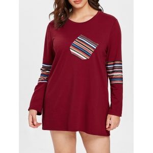 

Rainbow Striped Plus Size Pockets Detail T-shirt Dress, Red