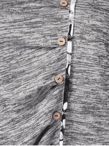 

Plus Size Cowl Neck Buttons Front Floral Spliced Tee, Gray