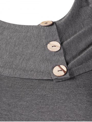 

Kangaroo Pocket Plus Size Button Detail T-shirt, Gray