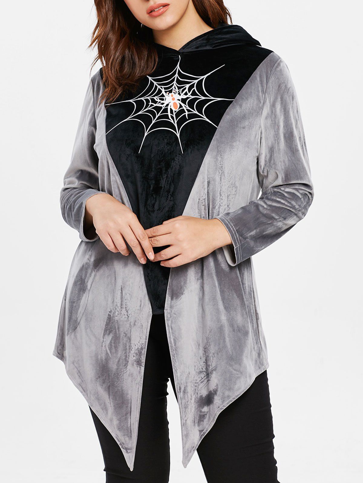 

Spider Web Plus Size Halloween Hoodie, Gray