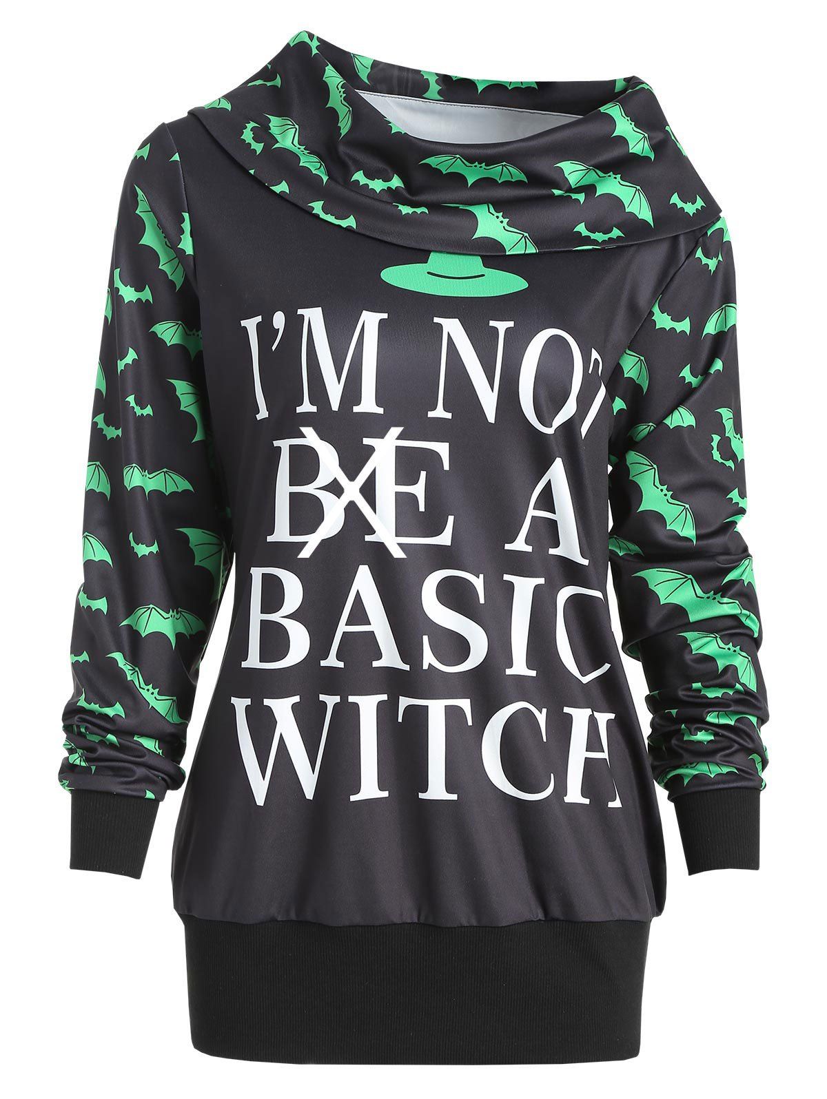 

Halloween Bat Print Letter Sweatshirt, Black
