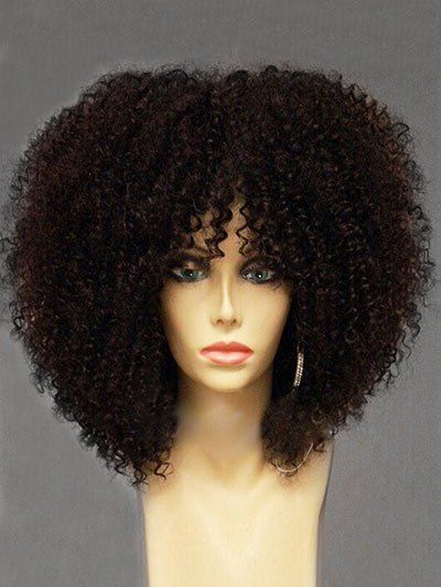 

Long Side Bang Shaggy Afro Curly Synthetic Wig, Black