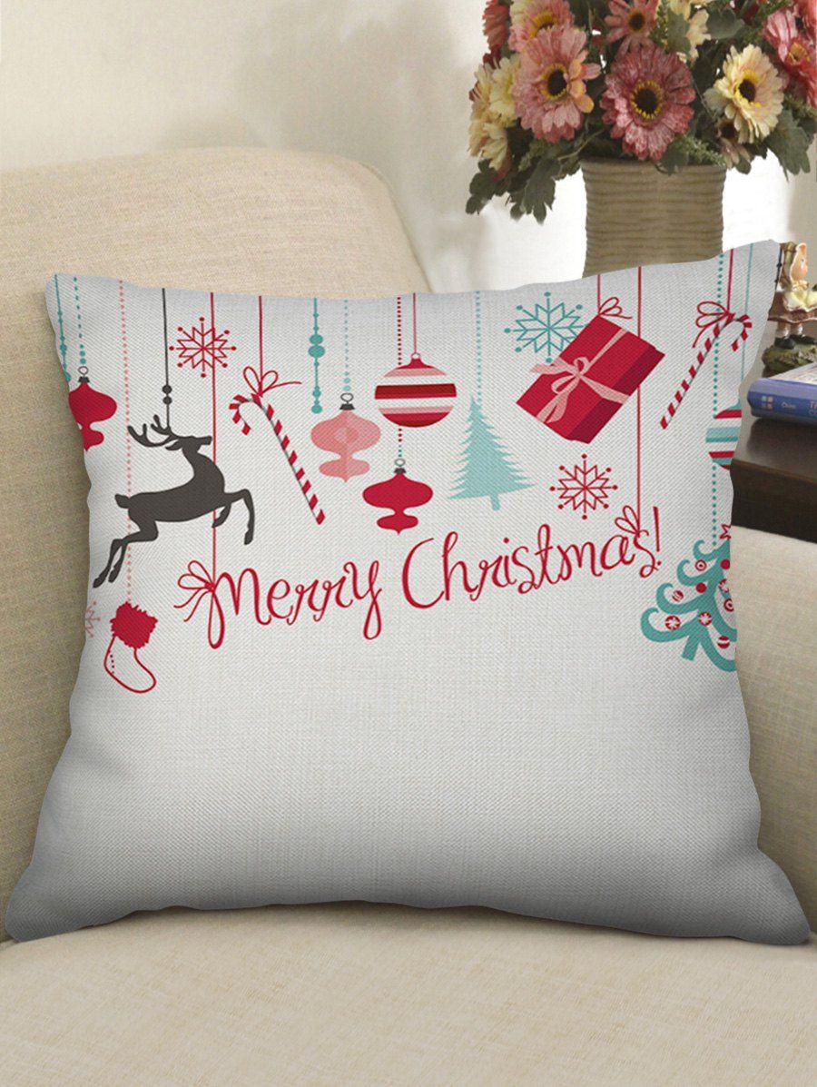 

Merry Christmas Gift Elk Print Linen Pillowcase, Warm white
