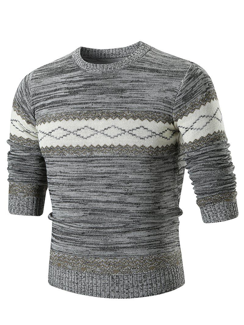 

Geometric Print Crew Neck Sweater, Gray