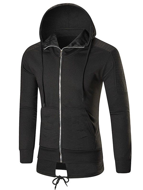 

Faux Twinset Solid Ripped Hoodie, Black