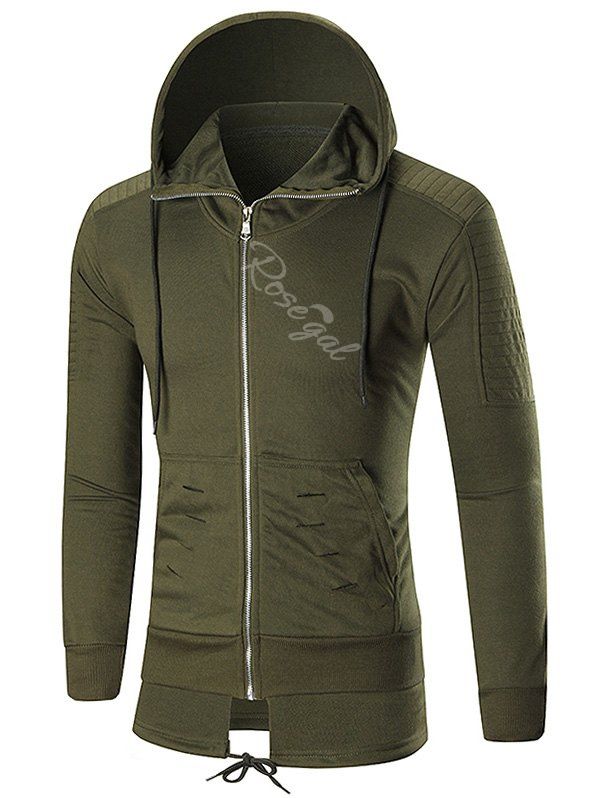 

Faux Twinset Solid Ripped Hoodie, Army green