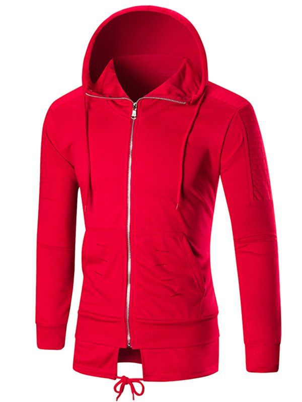 

Faux Twinset Solid Ripped Hoodie, Red