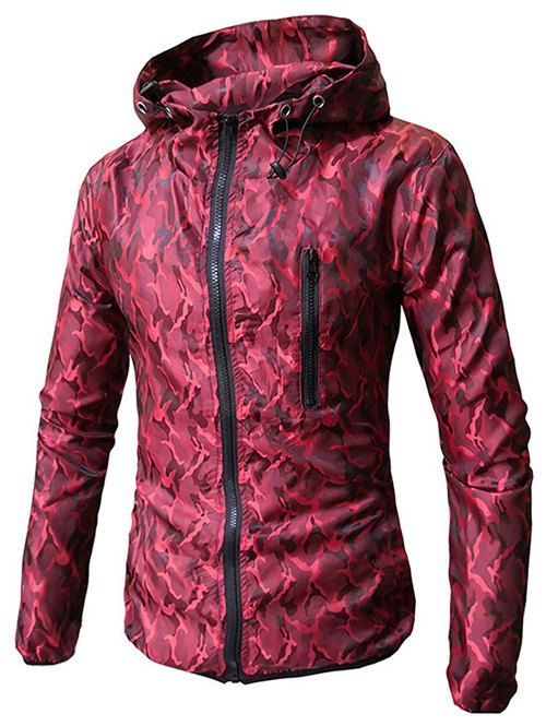 

Camo Zip Up Hooded Coat, Red