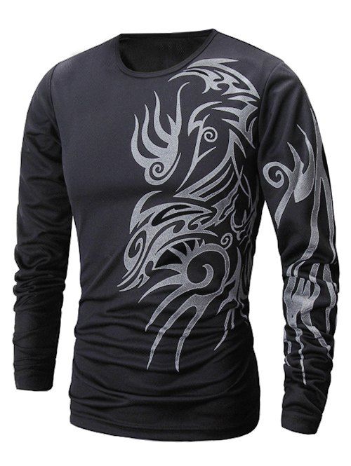 

Fire Print Round Neck T-shirt, Black