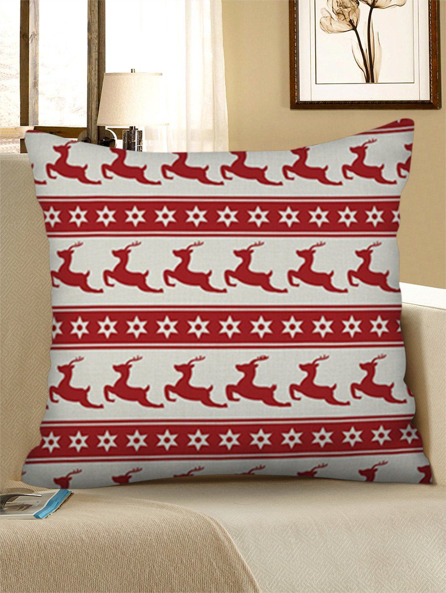 

Christmas Deer Star Print Linen Pillowcase, Lava red