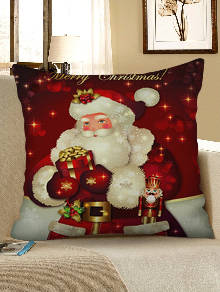 

Santa Claus Print Linen Pillowcase, Red wine