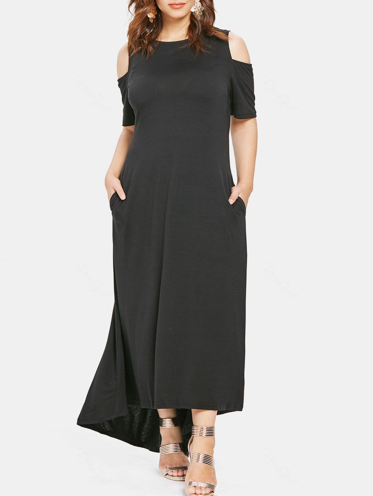 

Cold Shoulder Plus Size Back Criss Cross Maxi Dress, Black